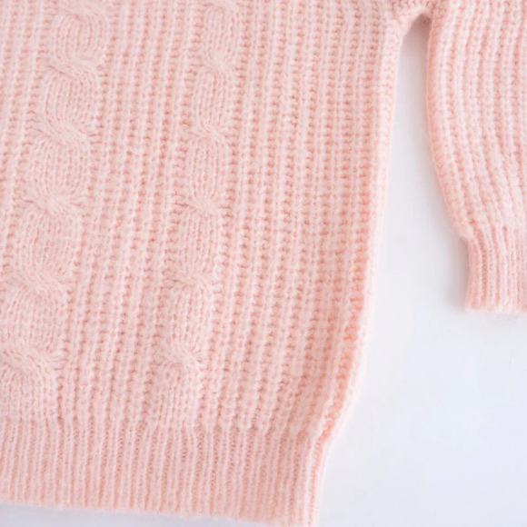 Vintage Tarazzia Light Pink Chunky Cable Knit Collared Pullover Sweater M - Picture 6 of 10